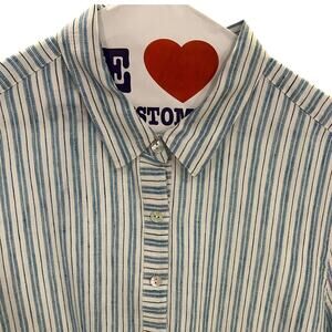 J. JILL Women's 100% Linen Tunic LARGE TALL Love Linen Blue Striped 3/4 Sleeve